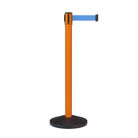 Montour Line Stanchion Belt Barrier Orange Post 9ft. Light Blue Belt ES400-OR-LBL-90